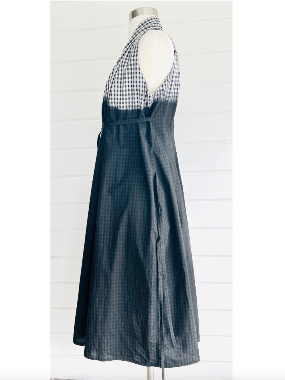 MARC LE BIHAN Dip Dyed Gingham Cotton Sleeveless Dress Navy Black - 38/S - Picture 3 of 15